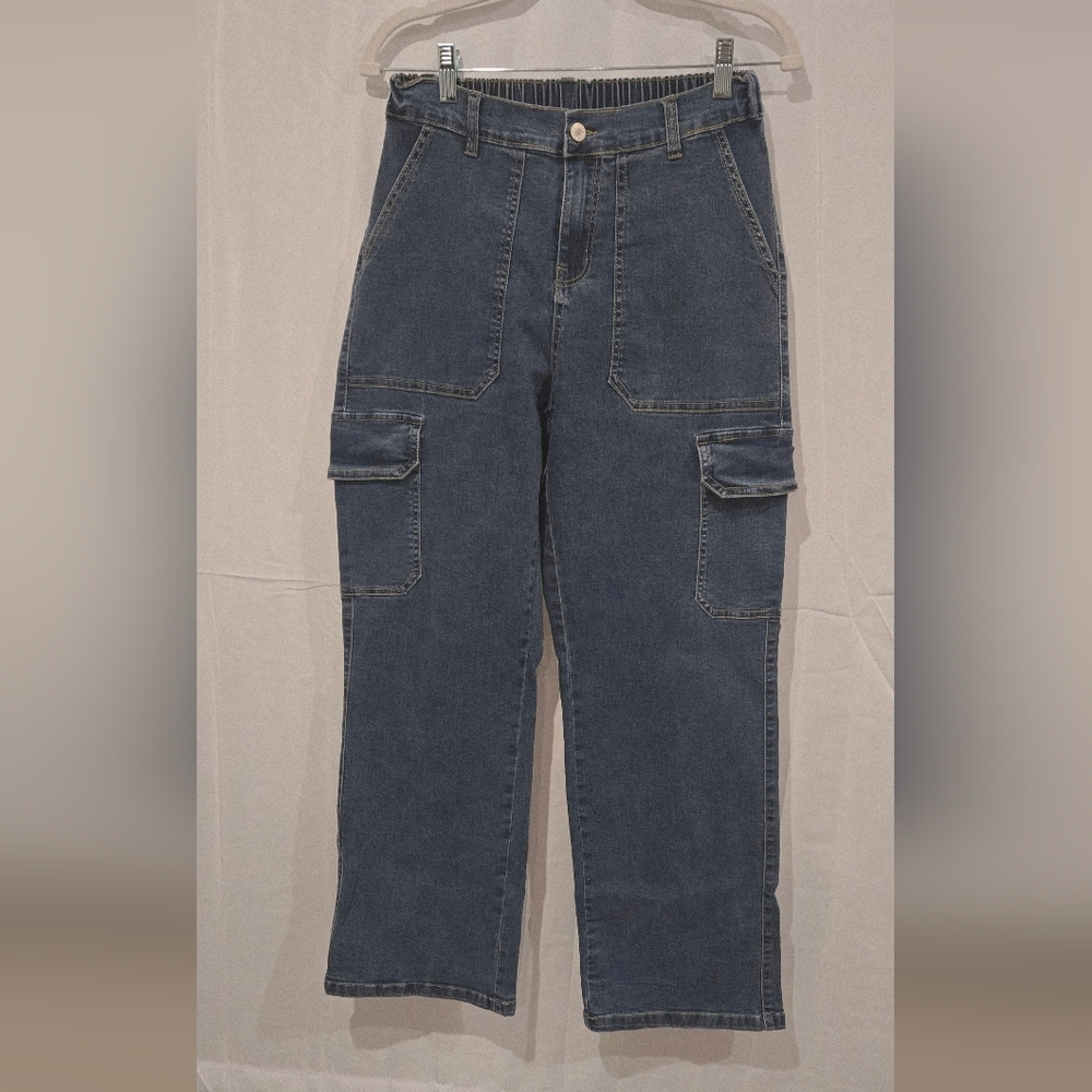 Dark Wash Denim Cargo Jeans